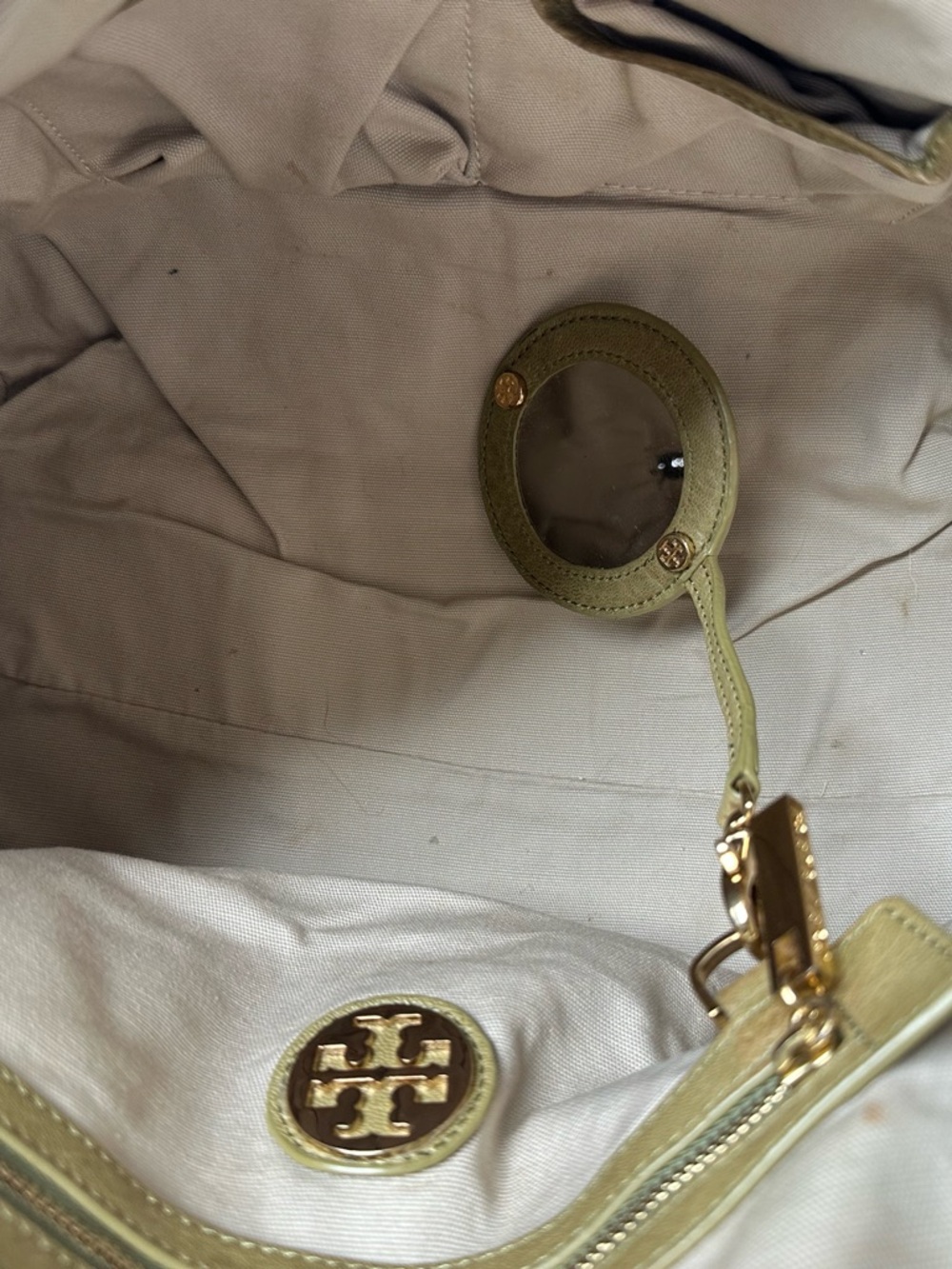 Tory Burch Matilda green tea .. Yellow Striped Leather Satchel bag - Picture 5 of 10